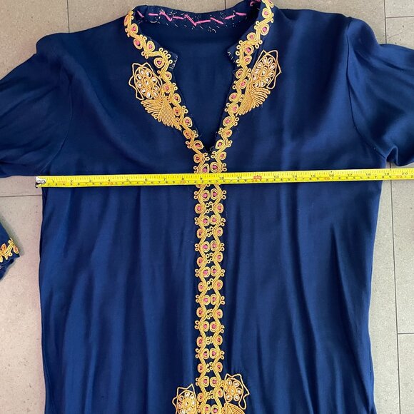 Arabic Middle East Hand Embroidered full length Dress Drk Blue Vintage-Size 8 - Picture 8 of 9